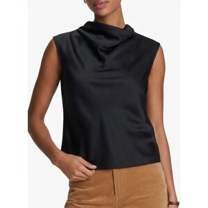 NWT SPANX Sleeveless Black Cowl Neck Satin Top Women's Size Small Blouse $118